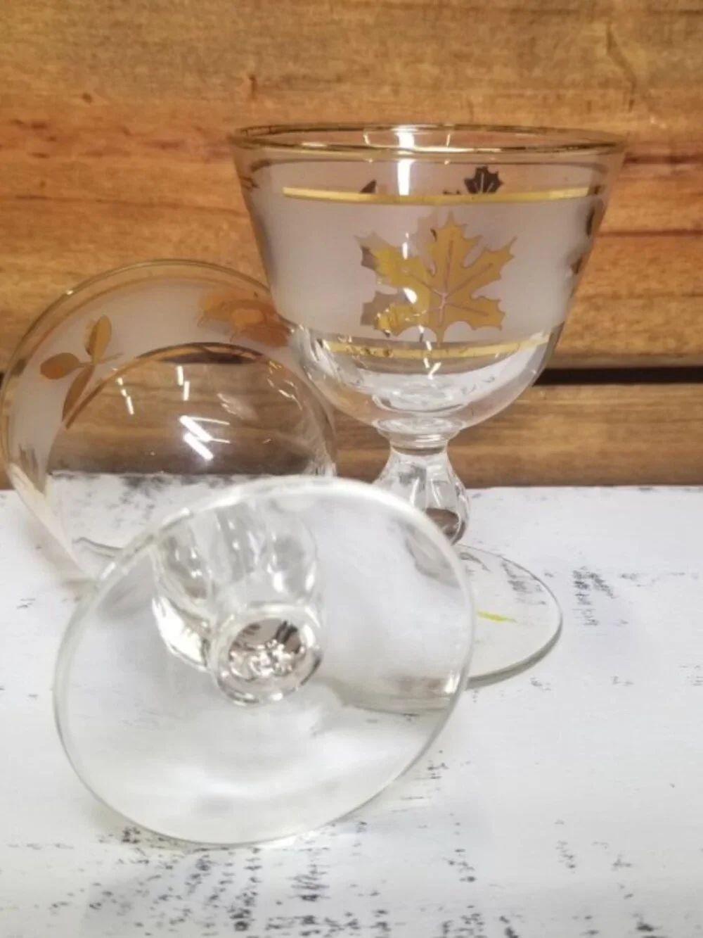 Vintage Cordial Glasses Libby Cocktail Gold Leaf Frosted Goblets